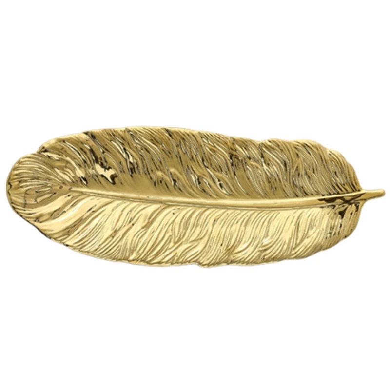 Декоративная керамическая тарелка с золотыми листьями фарфоровая посуда для