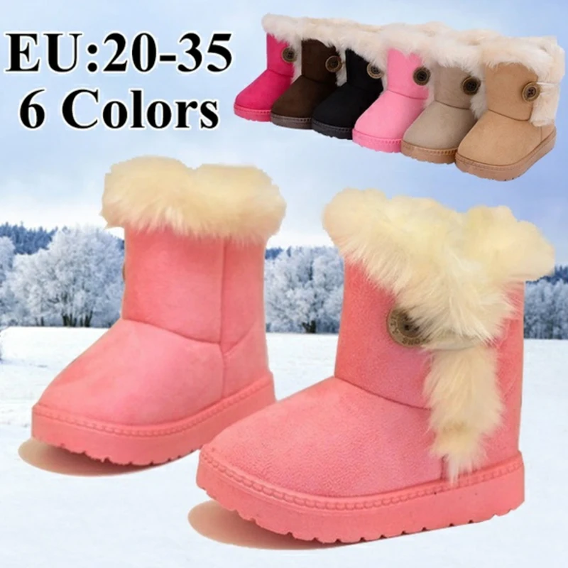 Winter Children Boots Thick Warm Shoes Cotton-Padded Suede Buckle Girls Boots Boys Snow Boots Kids Shoes 6 Colors (size 21-35)