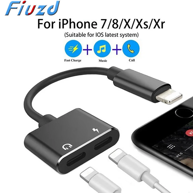 Фото Двойной аудио адаптер для наушников Lightning Jack Aux iPhone 11 Pro Max 7 8 X XR сплиттер конвертер Двойной аудио адаптер для наушников Lightning Jack Aux iPhone 11 Pro Max 7 8 X XR сплиттер конвертер