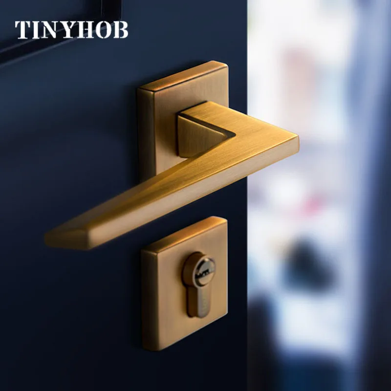 Square Zinc Alloy Door Lock for Interior Doors European Style Split Handle with Accessories/Yellow Bronze | Обустройство дома