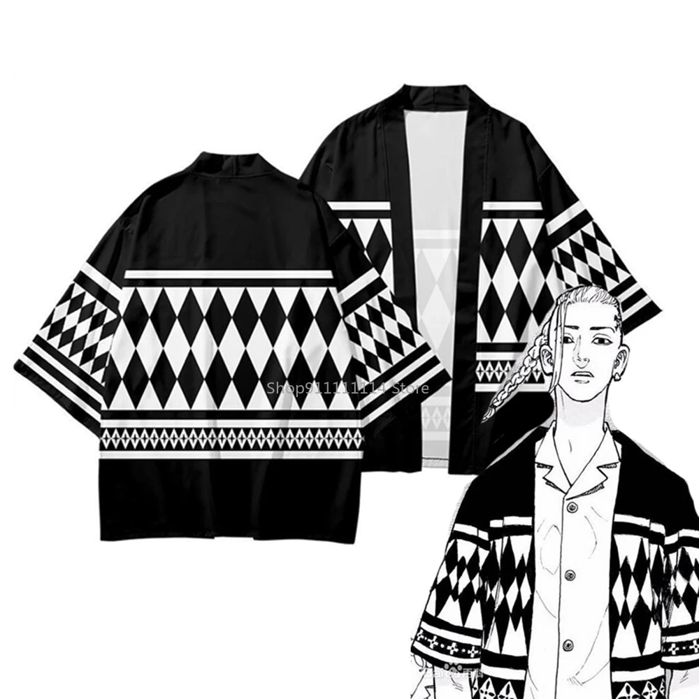 

Tokyo Revengers Cosplay Cloak Anime Black White Top Hanagaki Takemichi Ken Ryuguji Haori Kimono Tee Short-sleeve Halloween Gift