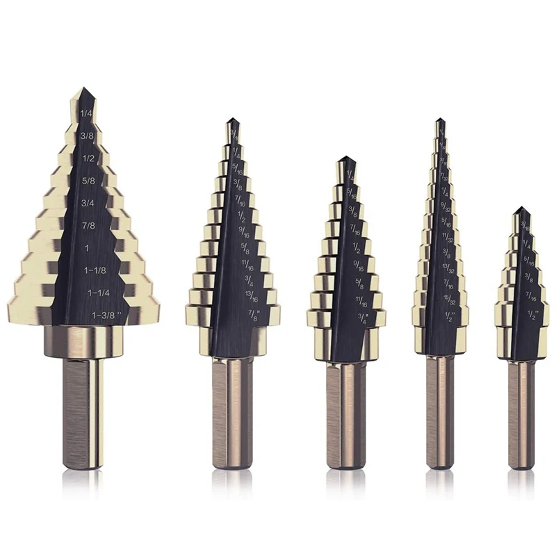 

5 Piece Set Inch Step Drill Bit Set Set Step Drill Steel Plate Drill Twist Drill
