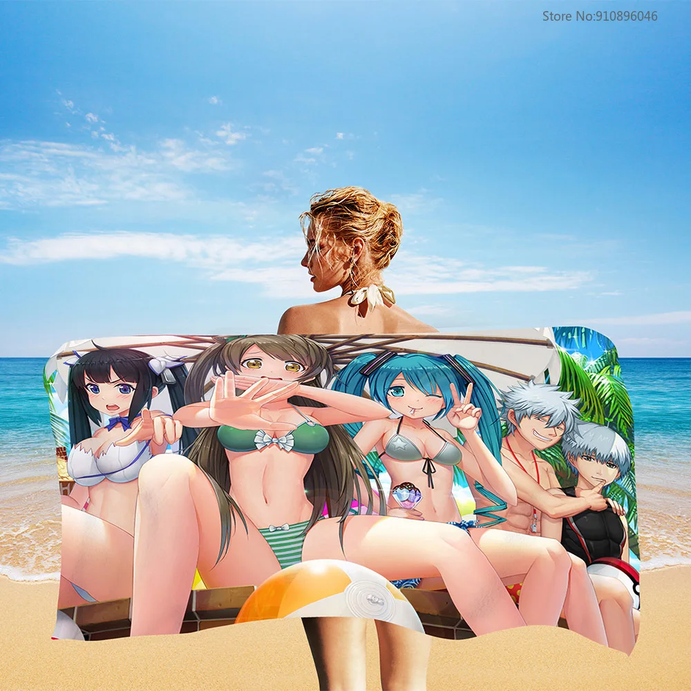 

Японское пляжное полотенце в стиле аниме, летнее, быстросохнущее, для девочек до 10 лет