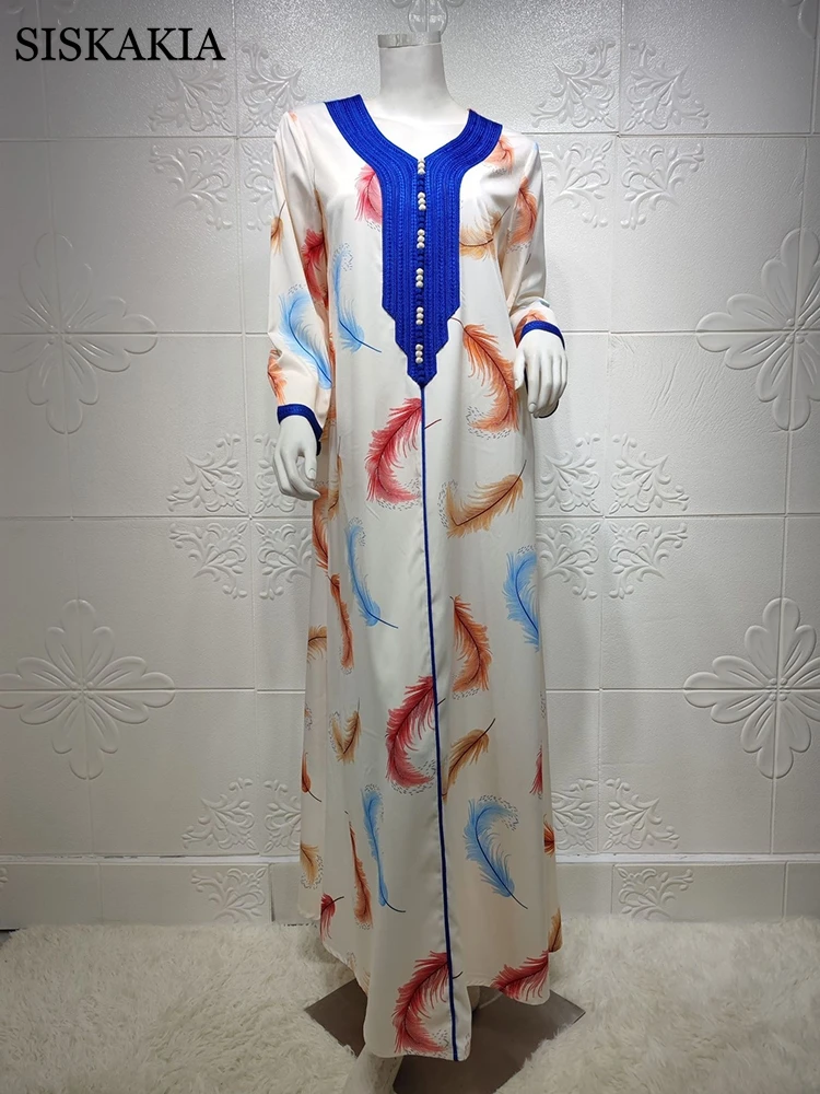 Женское платье-Абая Siskakia с перьями цветами джалабия Дубай Рамадан ИД 2021