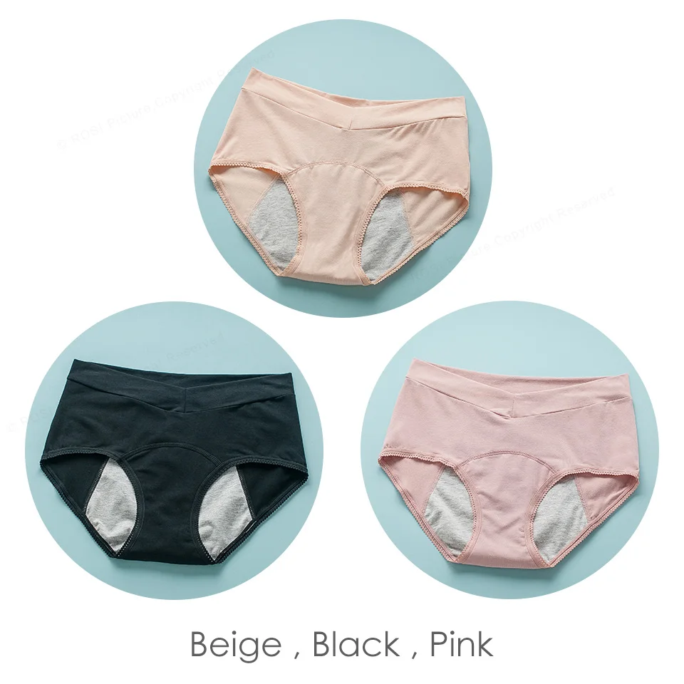 Beige Black Pink ROSI женское менструальное нижнее белье хлопок Комфорт высокая талия непроницаемые шорты трусики женские нижнее белье бренд трусы 3 шт - Цвет: Beige Black Pink