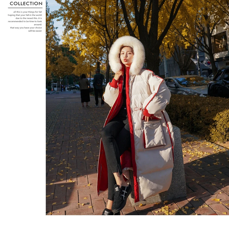 

2020New Fashion women thick long parka winter oversized jacket fur collar hooded Korean down jacket Thick Warm Elegant Slim
