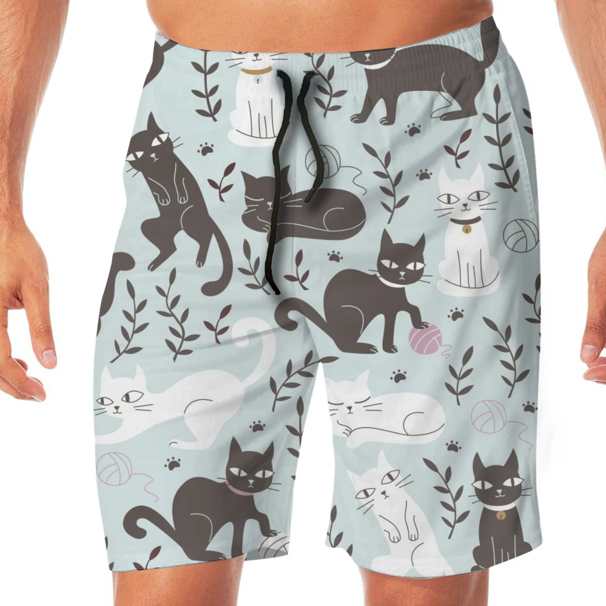 

Cute Cats And Leaf Men's Beach Pants Quick Drying Beach Shorts Swimming Surfing Boating Water Sports Trunks Swimwear Short