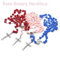 new style beautiful rosary resin rose bead virgin mary catholic christian wedding prayer religious jewlery heart shaped necklace