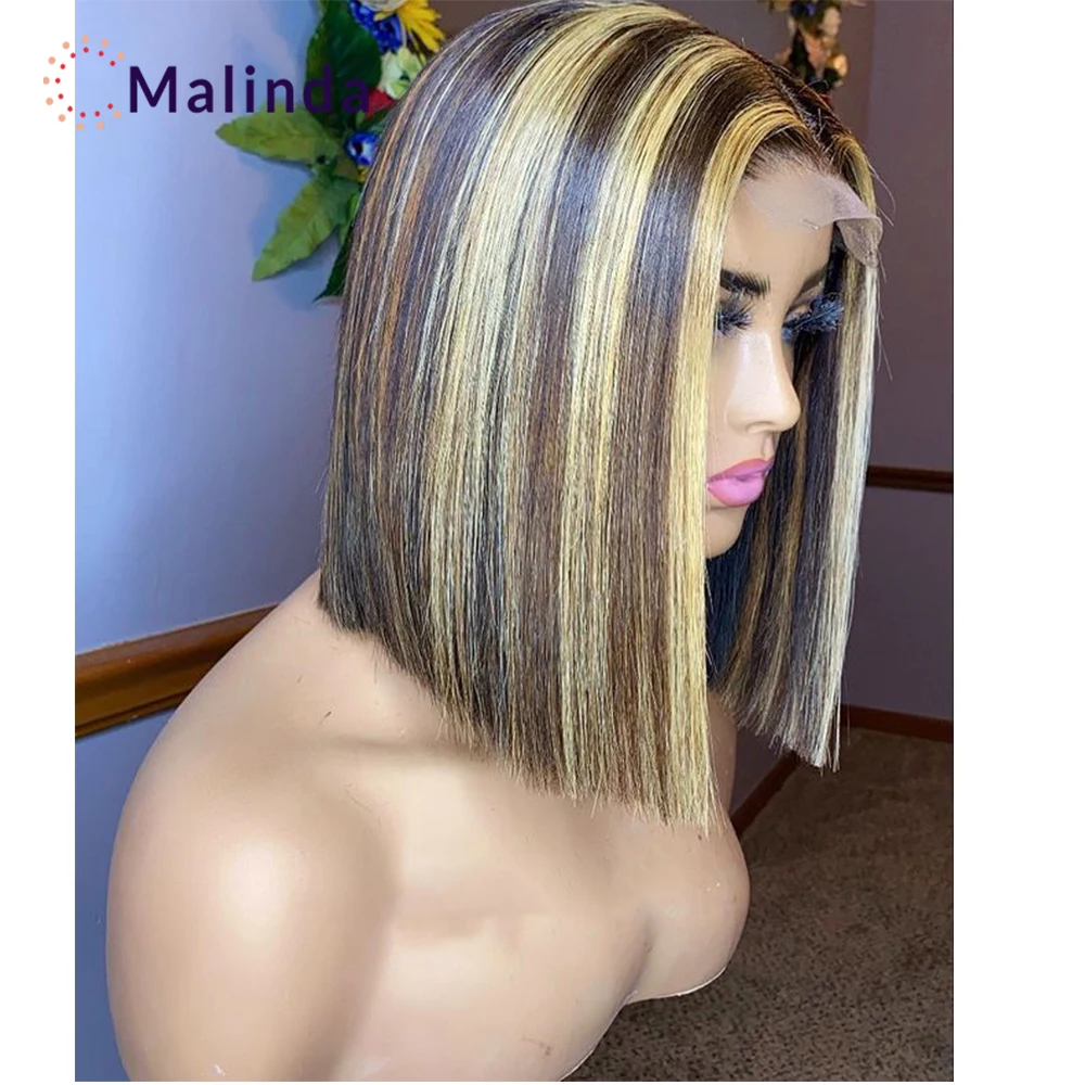 

Colored Short Wigs Human Hair Pre Plucked Pixie Cut Wig Human Hair Wigs For Black Women Short Straight Bob Wig Highlight Hair