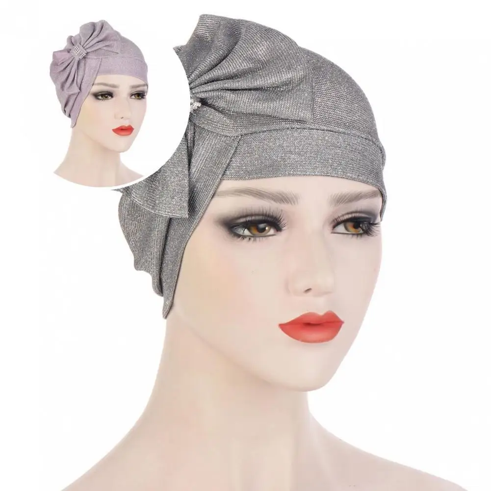 

Stylish Bow-knot No Brim Indian Turban Hat Hair Loss Scarf Headdress Glitter