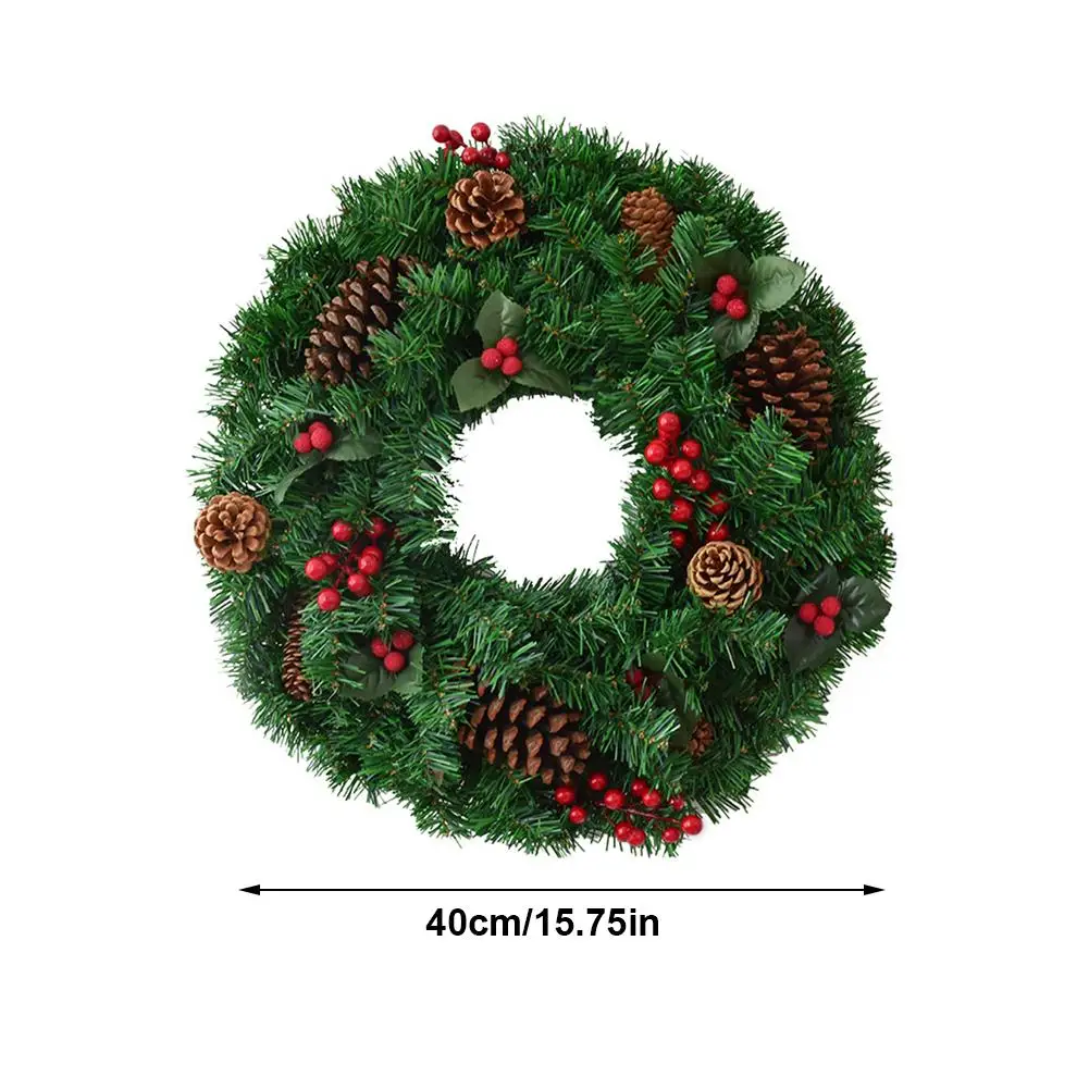 

Christmas Wreath Pinecones Red Berries Garland Handmade Rattan Pendant Door Hanging Christmas Hotel Mall Home Decoration 40CM