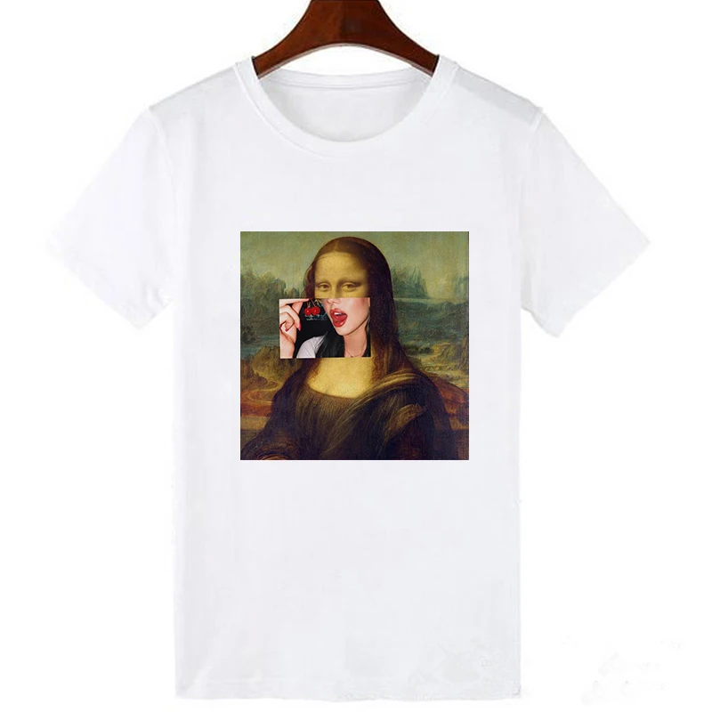 Lei SAGLY Mona Lisa smokes женские футболки художественная картина маслом Harajuku Эстетическая ulzzang негабаритная футболка Корейская одежда - Цвет: 19bk190-white