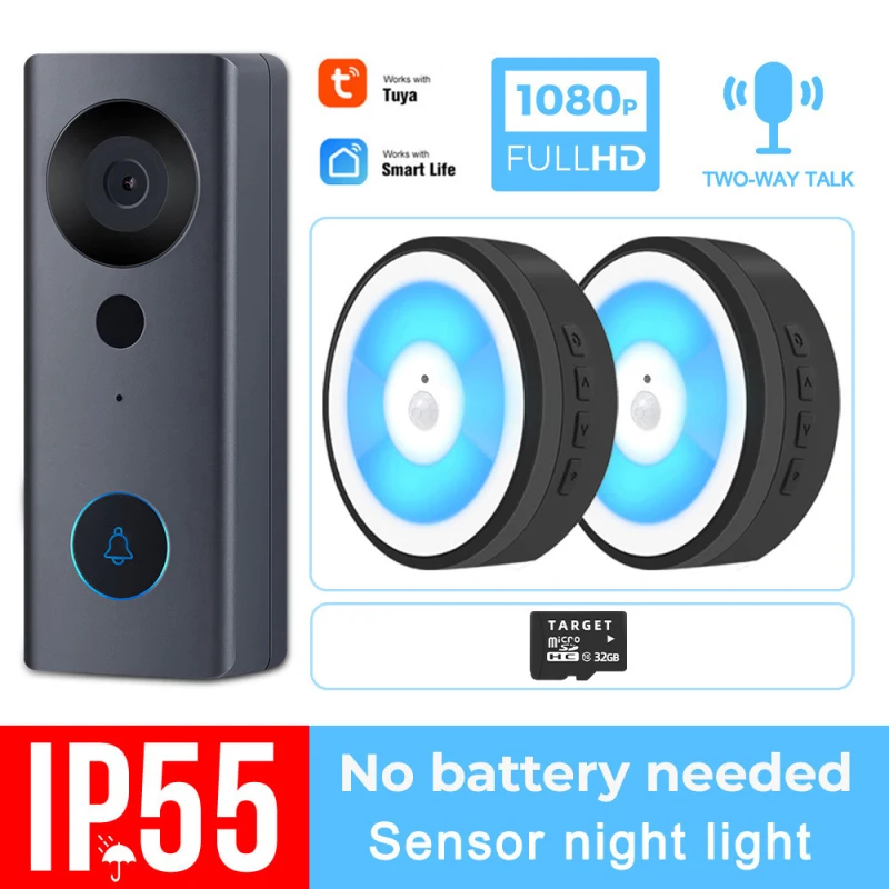 

Умный IP-видеодомофон Tuya с Wi-Fi, видеодомофон для умного дома, камера с ИК-подсветкой, беспроводная камера безопасности, работает с Alexa Google Home