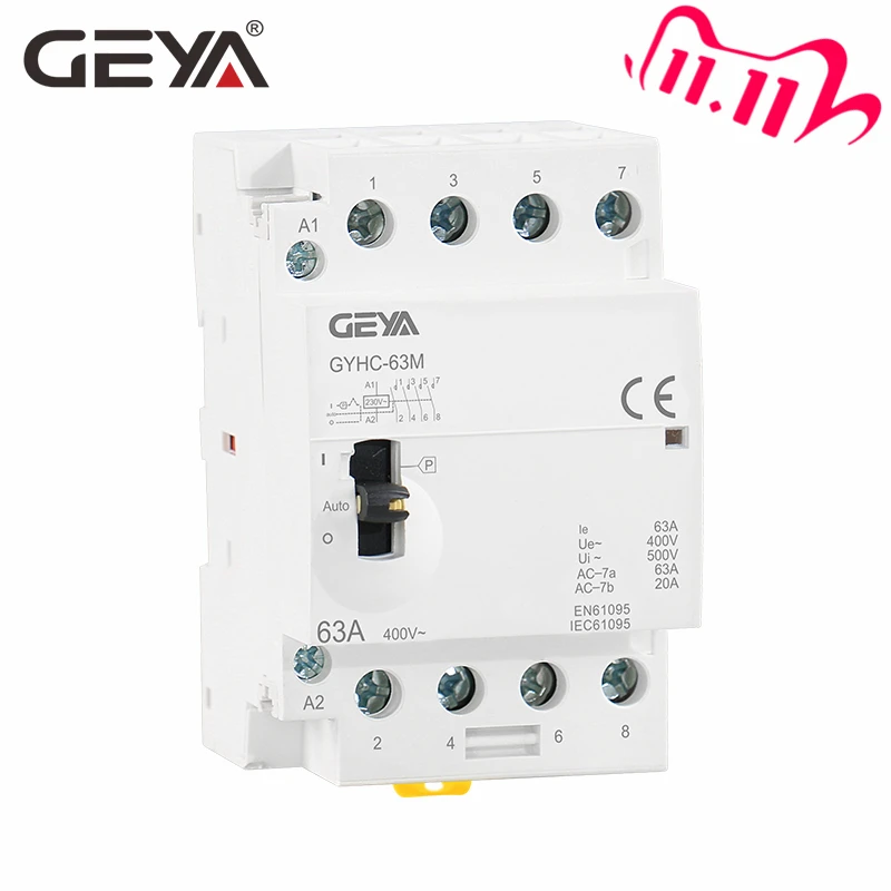 Frete Grátis Geya Gyhc 40a 63a 2nc2no ou 4no 220v – 230v 50 60hz Din Ferroviário Doméstico ac Contator Modular Operação Manualmente 4p