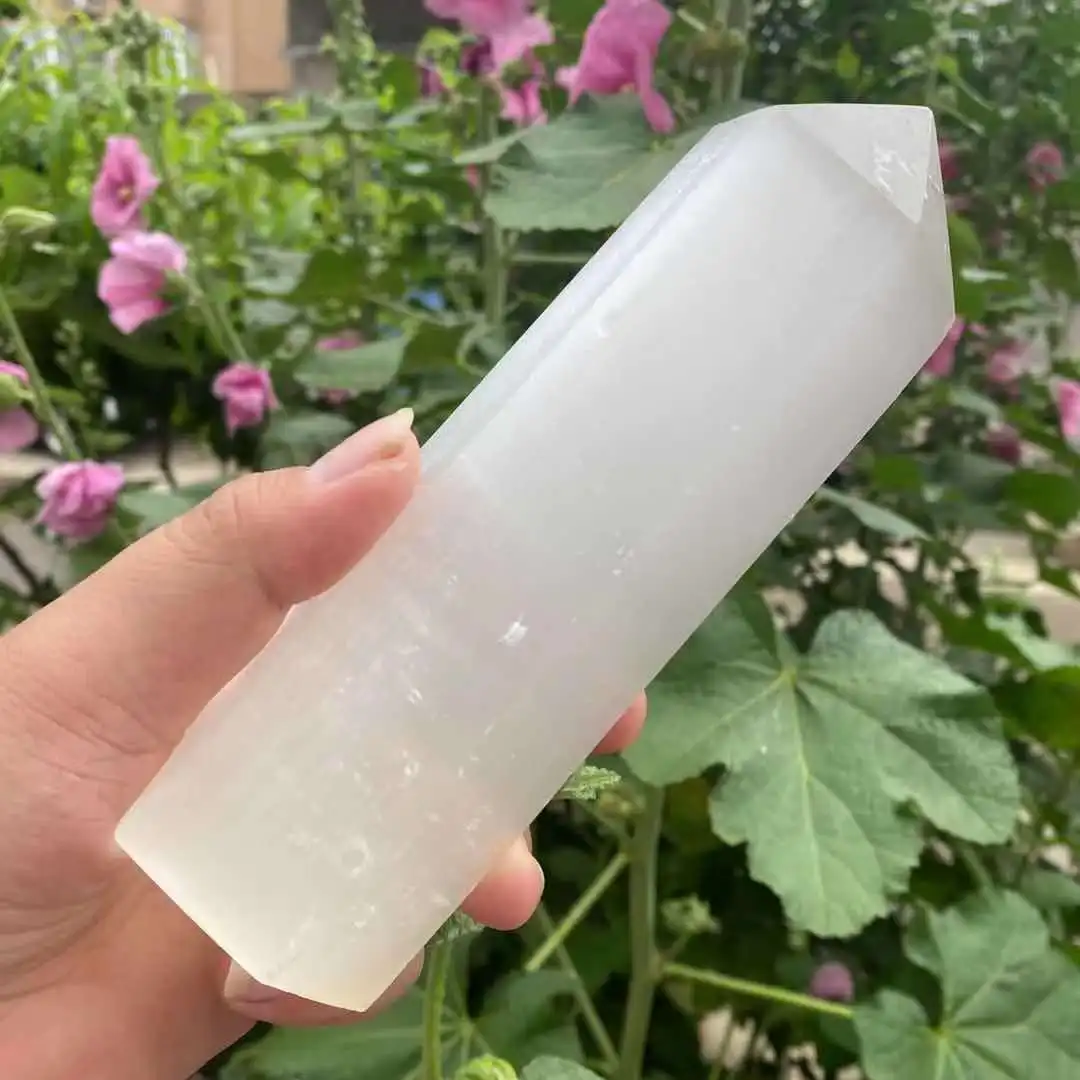 

Natural transparent gypsum quartz obelisk crystal energy healing home decor