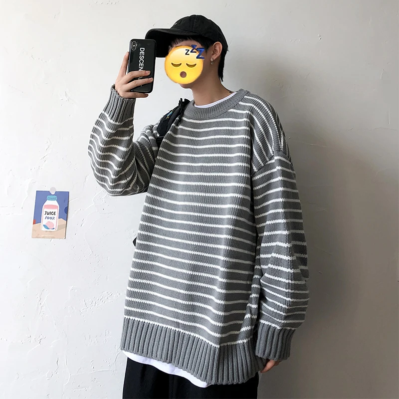 Полосатый свитер мужской модный Повседневный вязаный пуловер с круглым вырезом