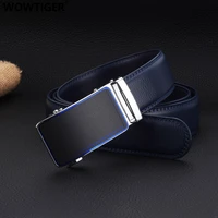 wowtiger blue color 3 5cm width cow leather strap mens belt automatic buckle adjustable high quality luxury brand belts for men