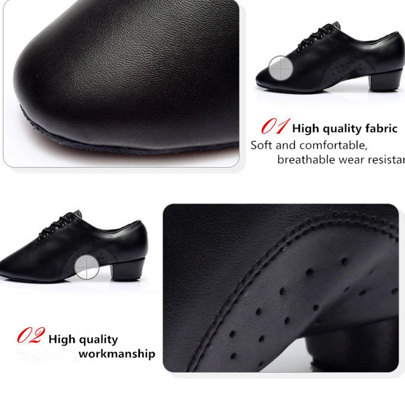 USHINE  24-44 black soft PU practice teacher shoes national standard Latin dance shoes children man