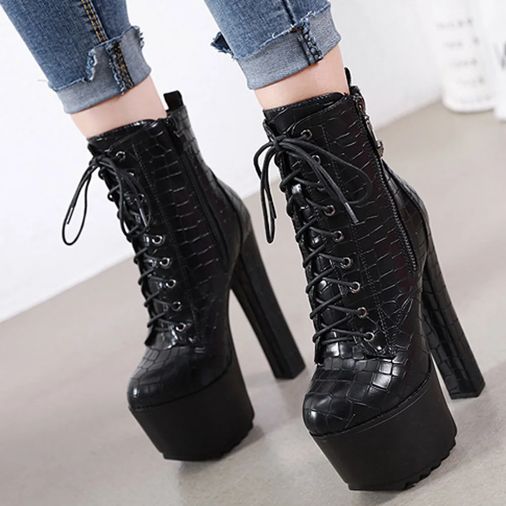 

Sexy Women Pumps Thick Platform Wommans Short Boots Autumn Winter Warm Shoes Fashion Female Club High Heels Ladies Ankle Booties