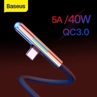 baseus 40w usb type c cable for huawei p30 mate 30 pro fast charging type c cable elbow led usb cable for samsung s10 usb c wire