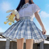 women plaid pleated skirt with bow knot jk summer high waist preppy girl dance mini skirt cute a line harajuku sexy japan faldas