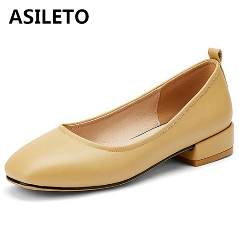 

ASILETO Ladies Spring Autumn Concise Flats shoes Round Toe 3cm Square Heels Lace up Slip on Large size 33-48 Elegant Date S1846