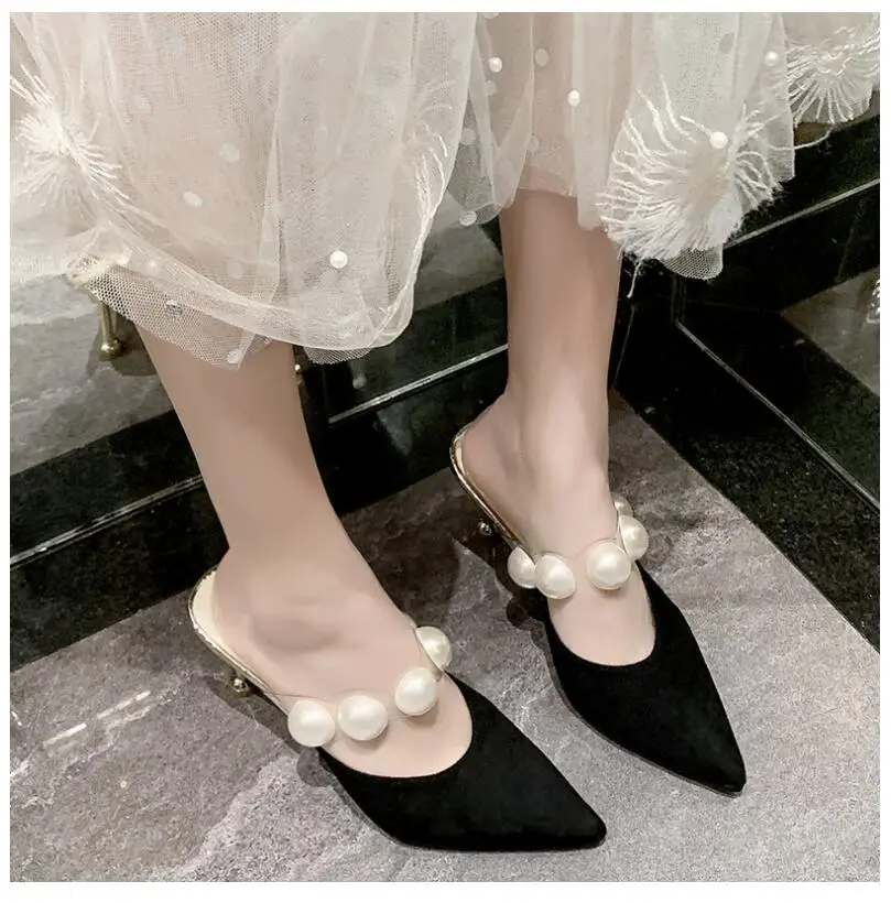 Pearl Baotou Sandals Fashion Slippers Summer Women's High Heels 2021 Ladies Outdoor Slippers