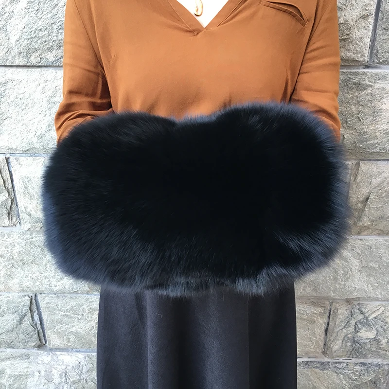 

100% Real Fox Fur Hand Warmer Muff Girl Warm Hand Plush Pillow Nature White Black Rectangle Rich Fur Arm Warmer
