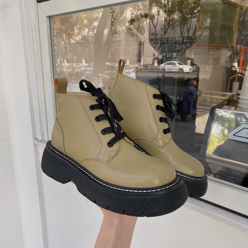 

Thick-soled Martin Boots Women's Height-increasing Short Boots 2021 Spring New Lace-up Handsome and Comfortable Single Boots