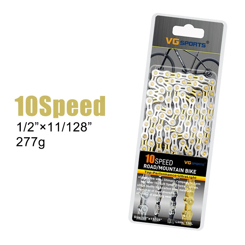 

6/7/8/9/10/11 Speed Bicycle Pieces Bike Accessories MTB Road Bike Bicycle Chain Half-Hollow 116Links Gold+Silver