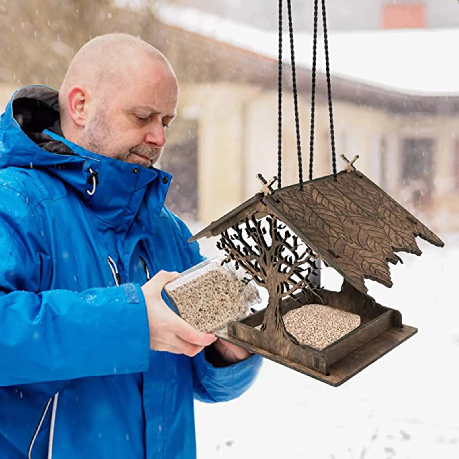 

Подвесная Кормушка Для Колибри, деревянный домик для птиц, садовый декор ручной работы, кормушка для птиц, деревянное кольцо, украшения для ...