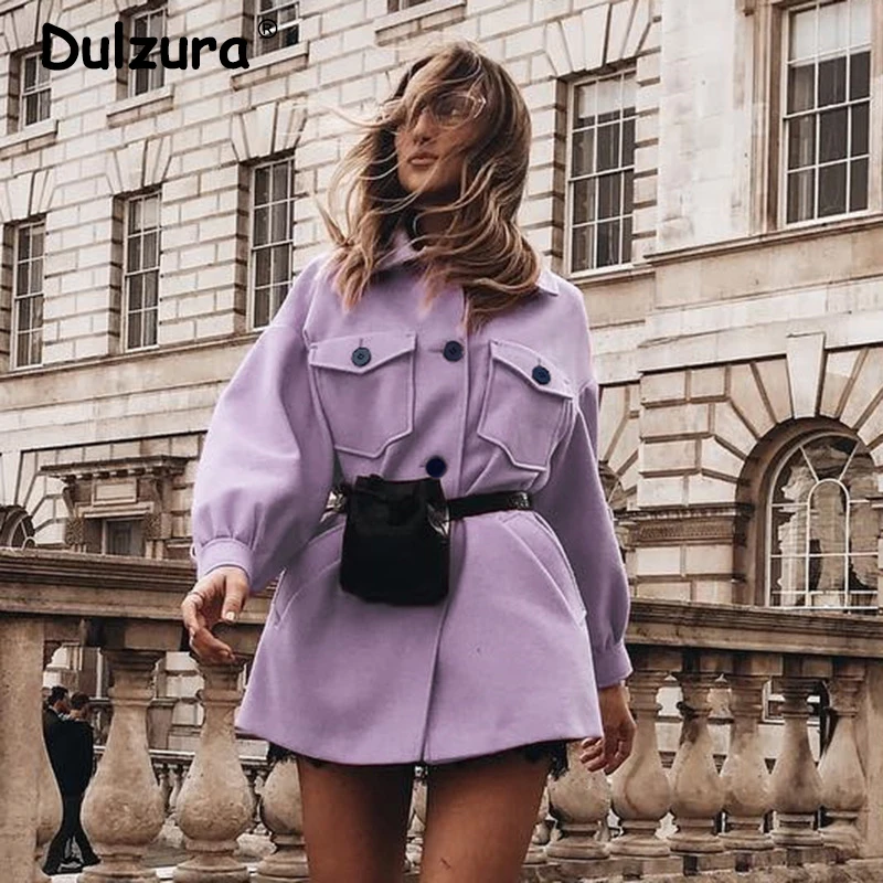 Осень-зима модная фиолетовая куртка пальто для женщин 2019 Ins хит однобортная с