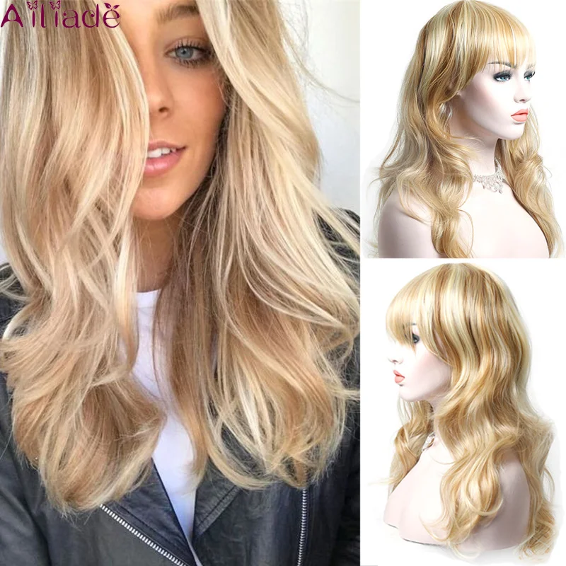 AILIADE длинные светлые волнистые с челкой парики для женщин синтетические женские
