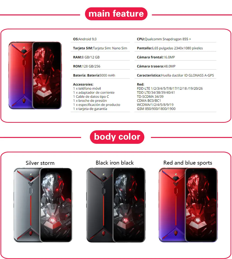 Глобальная версия, мобильный телефон zte nubia Red Magic 3 3S 8G/12G 128/256G 6,6" Snapdragon 855, фронтальный игровой телефон 48MP 5000mAh