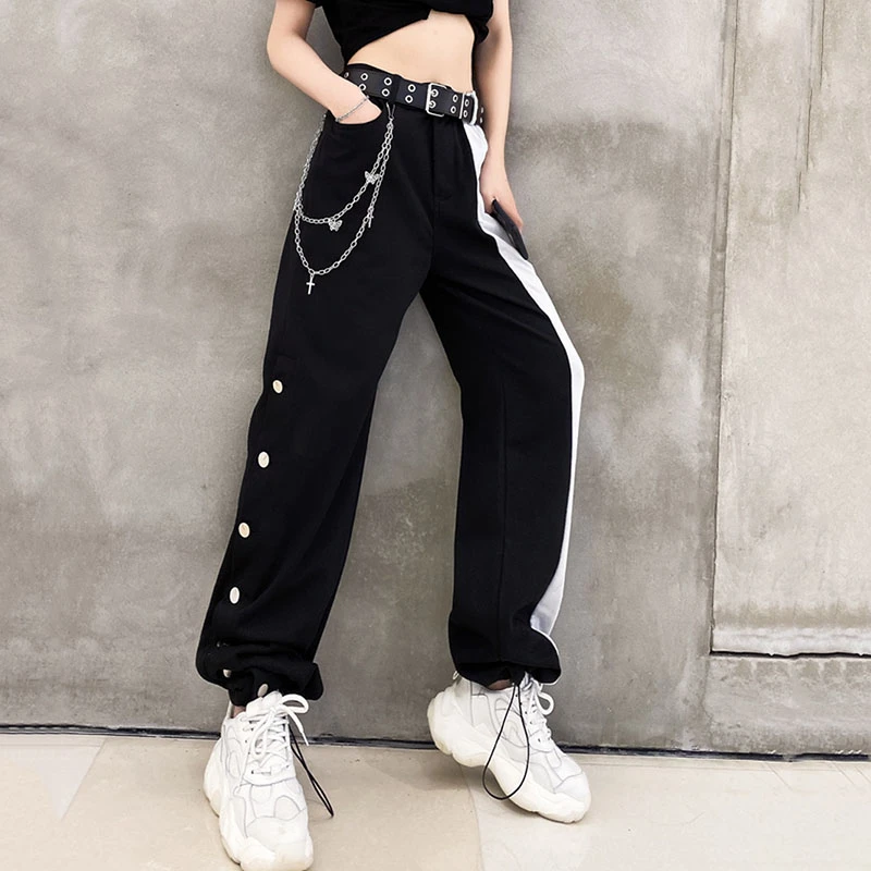 

Black Patchwork Loose Casual Women Trousers Hip Hop loose Fashion Jeans 2021 Autumn Korean Streetwear Version Denim Cargo Pants