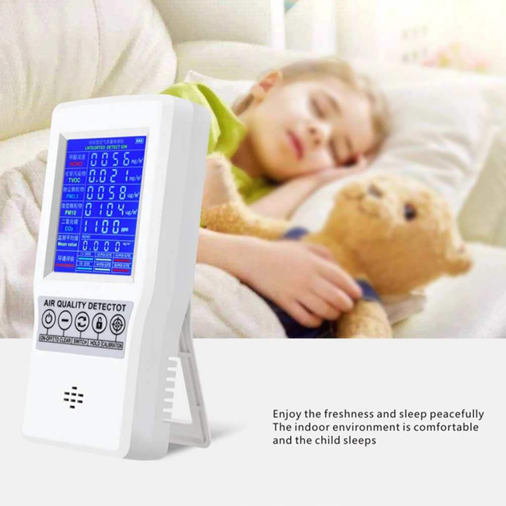 

AQI Detector PM2.5 PM10 CO2 Multifunctional Accurate Rechargeable Indoors USB Port Air Quality Monitor Home Office Formaldehyde