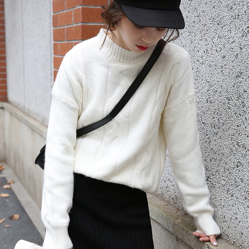 

Ailegogo New Spring Women Knitted O-neck Sweater Casual Female Solid Color Loose Fit Pullovers Ladies Knitwear Pink Tops