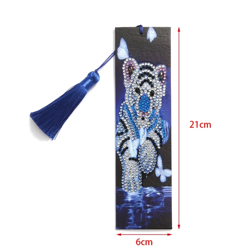 

DIY Diamond Painting Bookmark, Painting By Numbers Kit, Embroidery Painting Tassel Leather Bookmark Set,Tiger