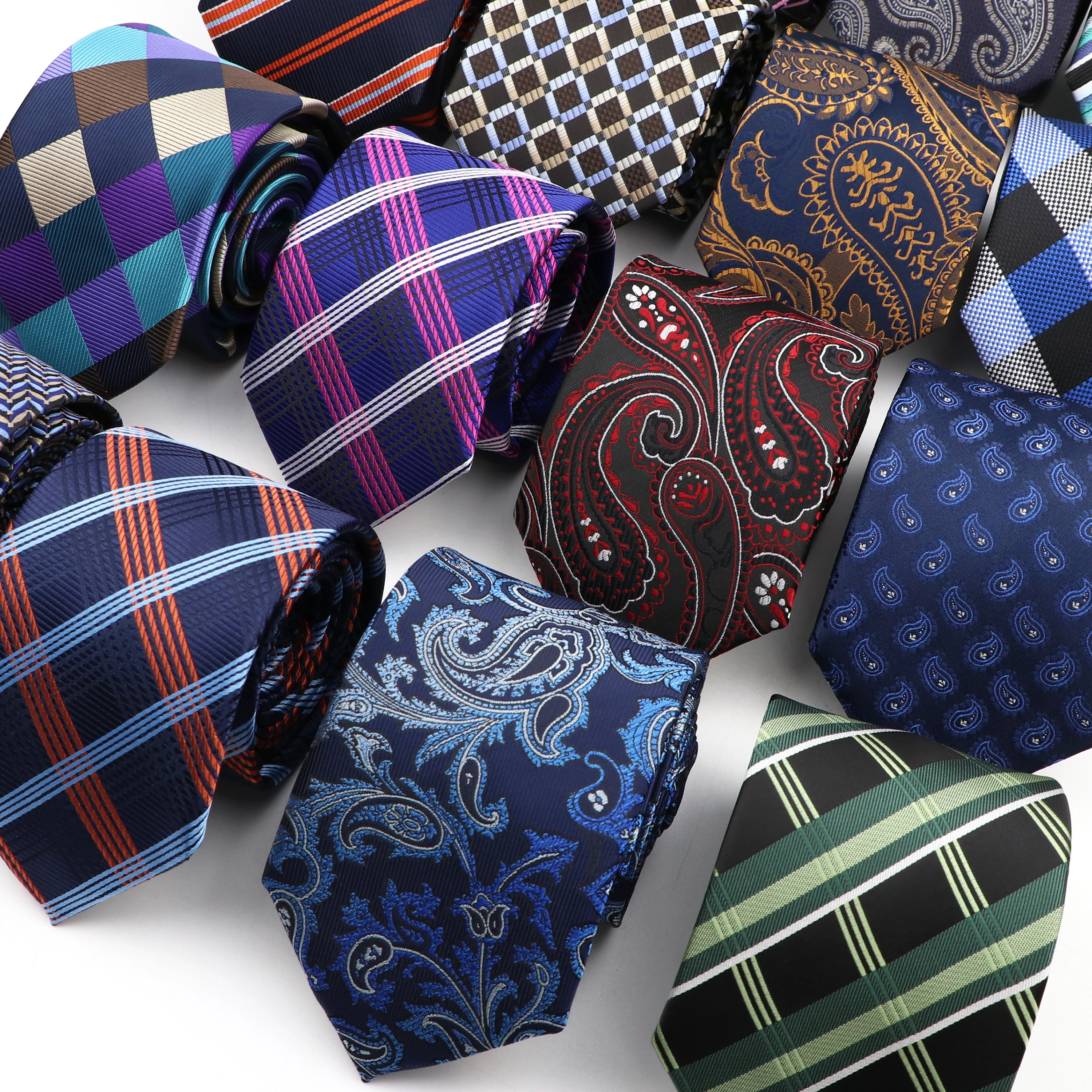 8cm Width Men's Classic Polyester Necktie For Business Meeting Wedding Blue Striped Paisley Jacquard Suits Tie Daily Wear Cravat