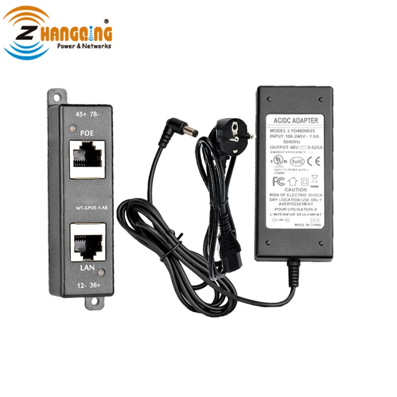 Однопортовый гигабитный Инжектор PoE с 48 в 30 Вт режим питания A & B для IP камеры VOIP