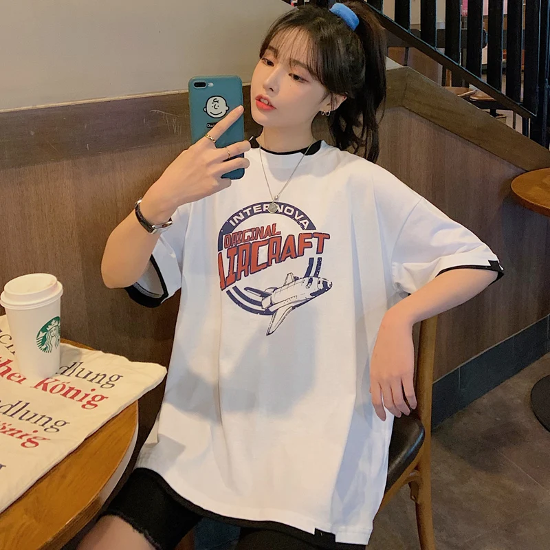 Футболка женская оверсайз с коротким рукавом уличный Топ в стиле Харадзюку