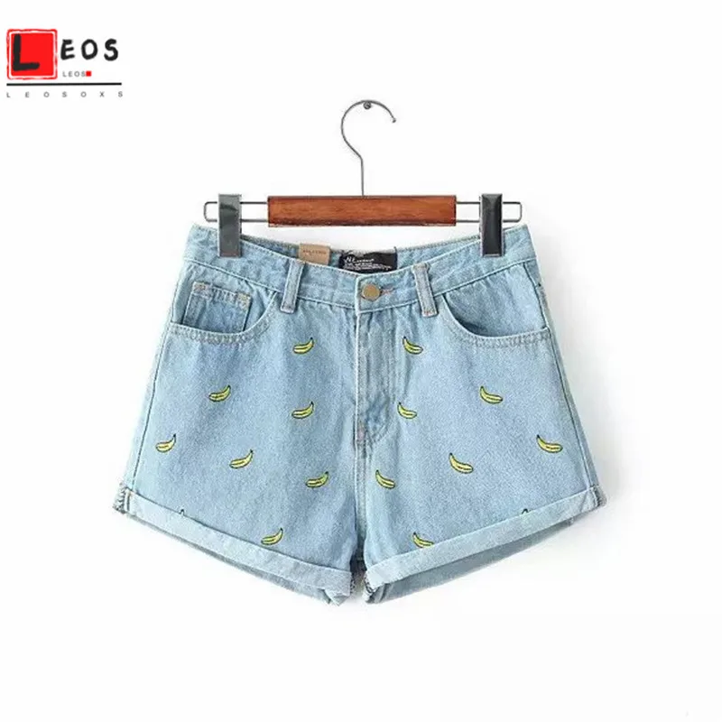 Женские джинсовые шорты с высокой талией летняя обувь рисунками банана
