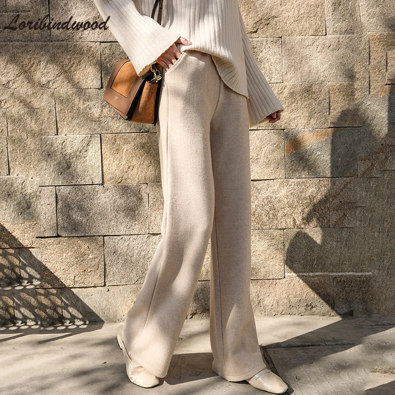 

Loribindwood Knitted Wide-leg Pants Women's High-waist Drape Autumn/winter 2021 New Woolen Casual Straight Mopping Trousers