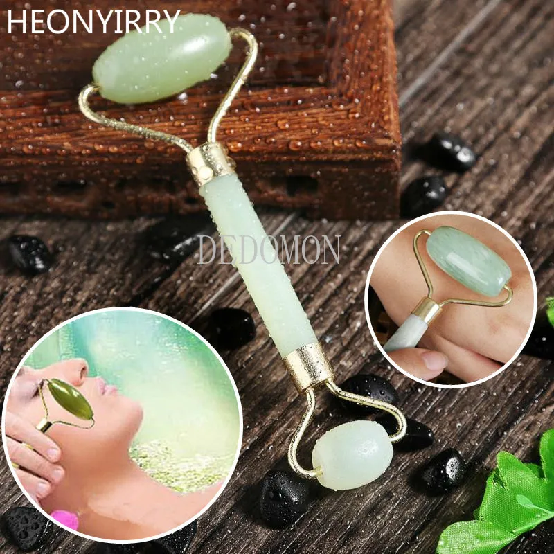 Jade Stone Rollers Massager For Face Pink Rose Quartz Natural Slimming Chin Lift Up Facial Beauty Roller Skin Care | Красота и
