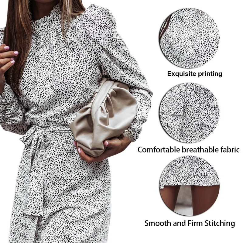 

Dot Print Long Sleeve Women Dresses Stand-up Collar Printed Warm Dress Ladies Fashion 2020 Winter Casual Dress