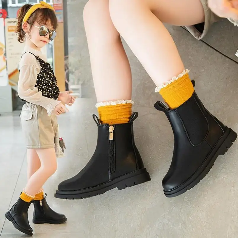 Kids Leather Chelsea Boots Waterproof Children Sneakers Gray Black For Baby Girls Boys Shoes School Party | Мать и ребенок