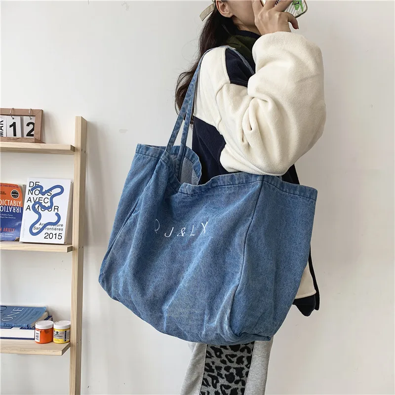 

Women Denim Tote Bag Large Capacity Shoulder Bag Shopping Bags for Women Traveling Girls Fashion Multifunction Portable Handbag