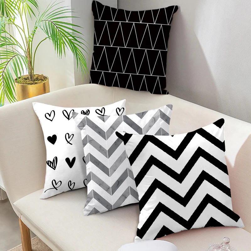 Чехол на подушку Fuwatacchi с геометрическим узором в черно белую полоску наволочка