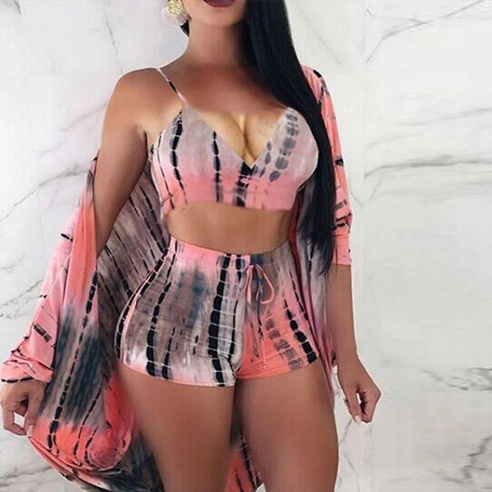 

Woman Summer Clohing Set 2PCS Women Crop Tops High Waist Shorts Two Piece Set Tracksuit Beach Party Wear Summer 2 Pcs Set