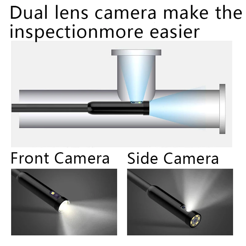Double Lens USB Endoscope 720P Sewer Inspection Dual Camera IP67 Boroscope Type C Endoscopic for Android Smartphone PC | Безопасность и